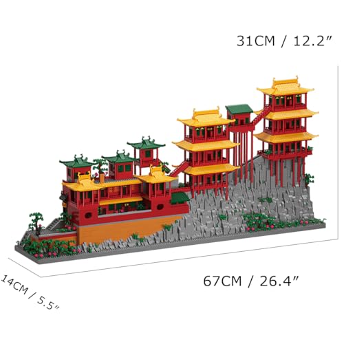 Hanging Temple Shanxi China Micro Brick Building Set (6183 Pieces) – Landmark Model Oriental Architecture Educational Toy Gift for Kids and Adults - color: Hanging Temple