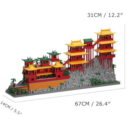 Hanging Temple Shanxi China Micro Brick Building Set (6183 Pieces) – Landmark Model Oriental Architecture Educational Toy Gift for Kids and Adults - color: Hanging Temple