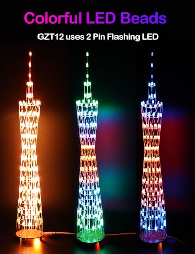 Led Canton Tower Model DIY Electronic Kit, Handmade Soldering Project Kit, 12 Led Circles, Height 38cm. (GZT12) - size: GZT-12 KIT