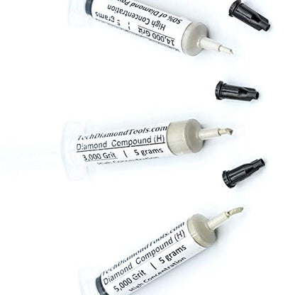 TechDiamondTools Diamond Polishing Paste Kit — 3 Grits (3000, 5000, 14000) | USA Made | Oil-Based Syringes | Progressive Polishing Set for Metal, Glass, Gemstone, Knife, Jewelry | 50% Diamond Powder - size: 3000 5000 14000 Grit, style: High 50% concentrat