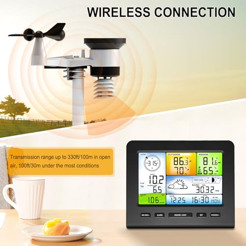 Urageuxy WiFi Weather Station Wireless Indoor Outdoor for Home Garden, Smart Weather Stations with Rain Gauge, Wind Speed/Direction, Moon Phase, Barometer, Temperature/Humidity Alert for Farm