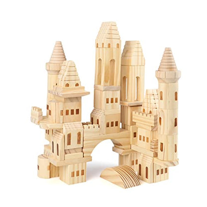 75 Pieces Wooden Castle Blocks Medieval Knights Princesses Wooden Castle Building Blocks Kit for Kids Boys and Girls