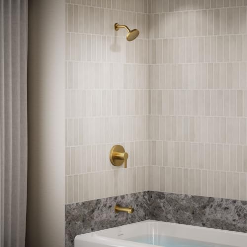 KOHLER TS35322-4G-2MB, Elate Rite-Temp Tub and Shower Trim with Single Function 1.75 GPM Showerhead, Vibrant Brushed Moderne Brass, Efficient Tub and Shower Combo, Finish - color: Vibrant Brushed Moderne Brass, size: 1.75 GPM