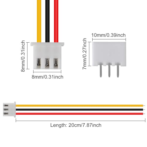 ACEIRMC 10Pairs JST-XH Connector Kit, XH 2.54mm 3 Pin Header Male and Female Connectors Plug Adapter with Flat Wire Cable 200mm 26AWG Compatible with JST XH (3P) - color: 3P