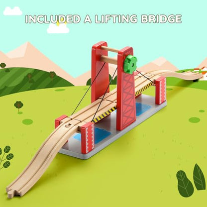 SainSmart Jr. Wooden Train Set for Toddler, Double-Side Wood Train Track with 4 Trains Fits Brio, Thomas, Melissa and Doug, Toy Railway Kit for Kids Ages 3+ - style: Classic or Traditional