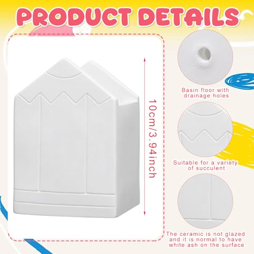 Beeveer 6 Sets Paint Your Own Succulent Planter Ceramic Mini Unpainted Flower Pots Back to School DIY Paintable Succulent Plant Pots for Kids Student Classroom Craft Project Activity - style: Pencil