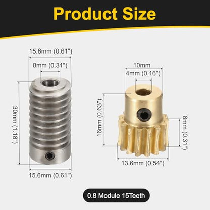 uxcell Worm Gear Set 15T 0.8 Module 1:15 Reduction Rate, Right Rotation Drive Gear Box Wheel Reduce Transmission Part (Brass Gear-4mm Bore, 1045 Steel Rod 6mm Bore) - size: Gear-4mm, Rod-6mm Bore, style: 0.8M-15T