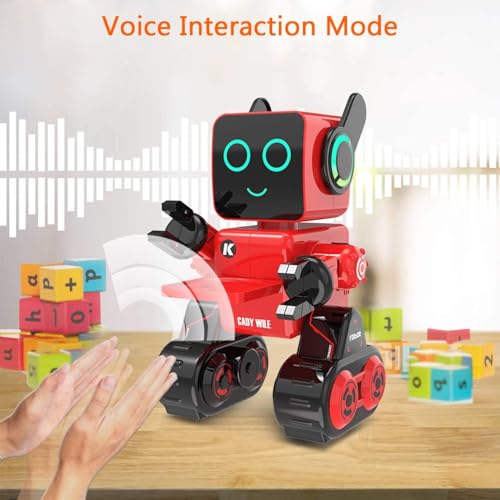Robots for Kids, Remote Control Robot Toy Intelligent Interactive LED Light Speaks Dance Moves Built-in Coin Bank Programmable Rechargeable RC Robotic Kit (Red) - color: Red