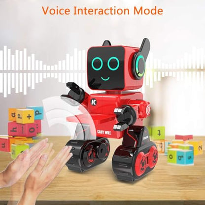 Robots for Kids, Remote Control Robot Toy Intelligent Interactive LED Light Speaks Dance Moves Built-in Coin Bank Programmable Rechargeable RC Robotic Kit (Red) - color: Red
