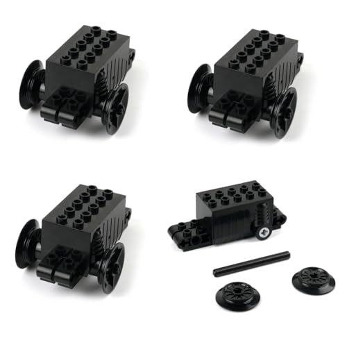 Pull Back Motor for Building Blocks Cars, 4 Pack, with Train Wheel and Axle, MOC Brick DIY Educational Toy Accessory