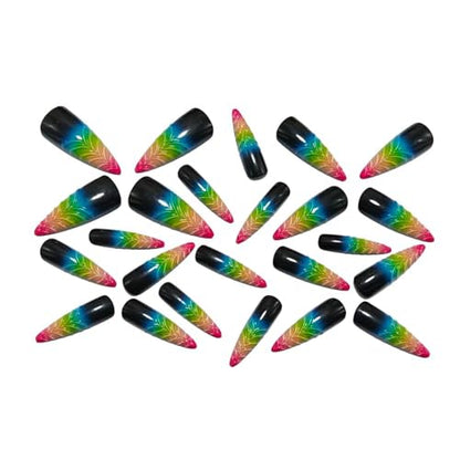 Stiletto Press on Nails Long Gradient Fake NailWith 3D Charm Design Acrylic Nail Press ons Stick on Nails for Women 24pcs - color: Color12