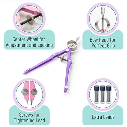 Mr. Pen- Professional Compass for Geometry, Extra Lead - color: Purple