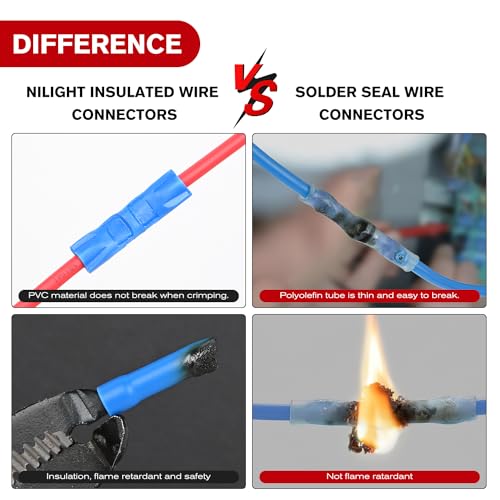 Nilight 200PCS Electrical Butt Connectors AWG 22-10 - color: 200PCS Insulated Butt Connectors