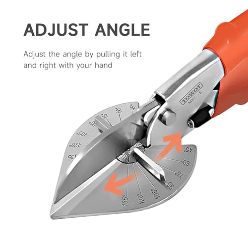 TOWOT Multi Angle Miter Shears, Angle Cutter Adjustable At 45 To 135 Degree With Safety Lock Miter Shears for Crafting, Plastic, PVC & Molding Trim, Angle Cutting Tool Including 2 Spare Blades
