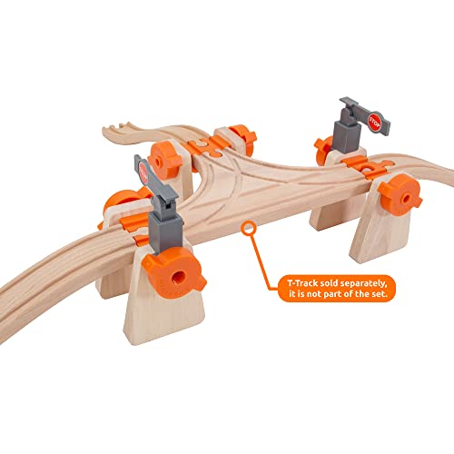 Wooden Train Track Accessories Build & Play Construction Set 90 PCS Ultimate Elevated Railway STEM Toys Track Expansion Pack Ascending Tracks Risers Bridges Tunnel Stop Go Gate Compatible Thomas Brio