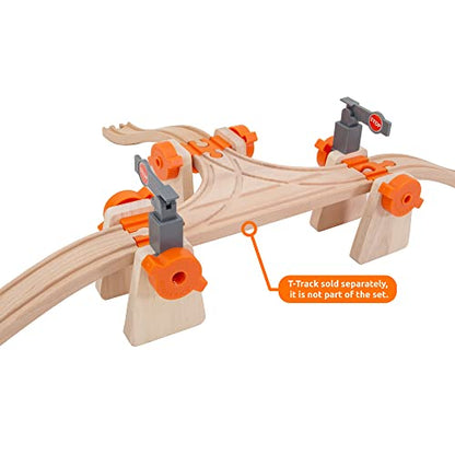 Wooden Train Track Accessories Build & Play Construction Set 90 PCS Ultimate Elevated Railway STEM Toys Track Expansion Pack Ascending Tracks Risers Bridges Tunnel Stop Go Gate Compatible Thomas Brio
