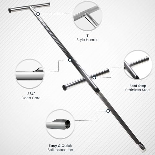 Varomorus Soil Sampler Probe 36" Stainless Steel Tubular T-Style Handle with Footsteps. - size: 36in