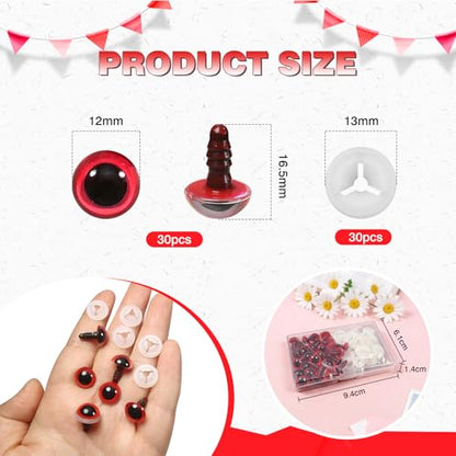 TOAOB 60pcs 12mm Red Safety Eyes for Crocheting Craft Stuffed Animals Eye - color: Red