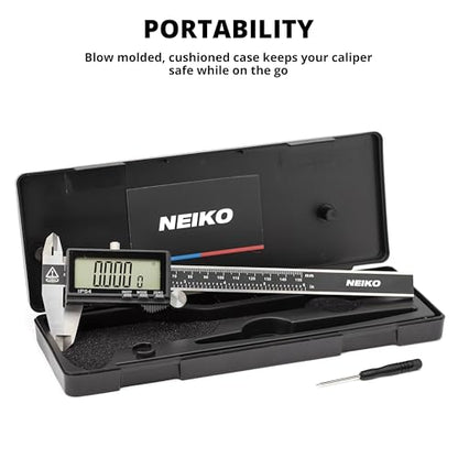 NEIKO 01401A 6-Inch Electronic Digital Caliper, Stainless Steel, Extra Large LCD Screen, Measurement Conversions for Inches, Millimeters, and Fractions - size: 6 Inch, XL Screen, style: Stainless Steel