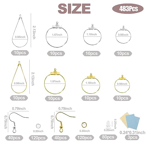 XKCWXY 483Pcs Earring Making Kit with Beading Hoops and Earring Findings - color: silver and gold, size: 483