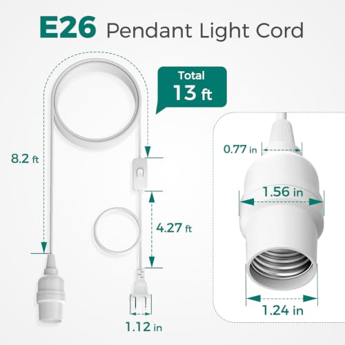 DiCUNO Pendant Light Cord, for Hanging Paper Lantern, 13 Ft, White, 1-Pack - style: 13ft - White