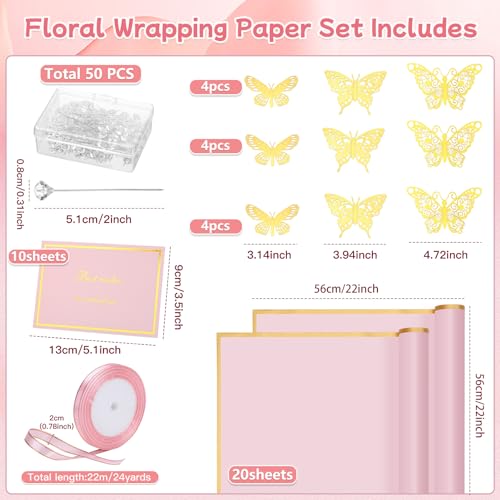 woric 93 Pcs Flower Bouquet Wrapping Paper Kits - color: Pink