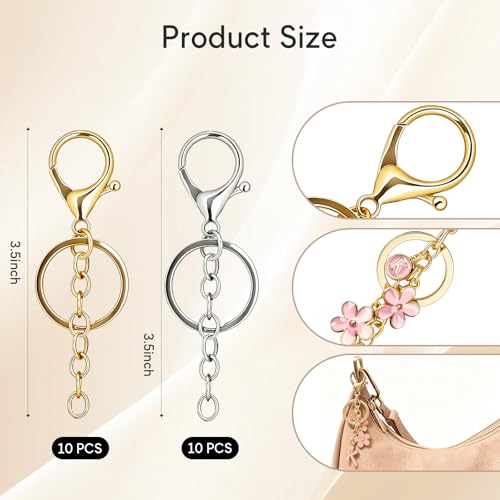 20pcs Keychain Making Kit with Key Rings Lobster Clasp Chain, Gold & Silver Bag Charm Kits for DIY Craft Jewelry Making - color: Gold & Silver-20pcs