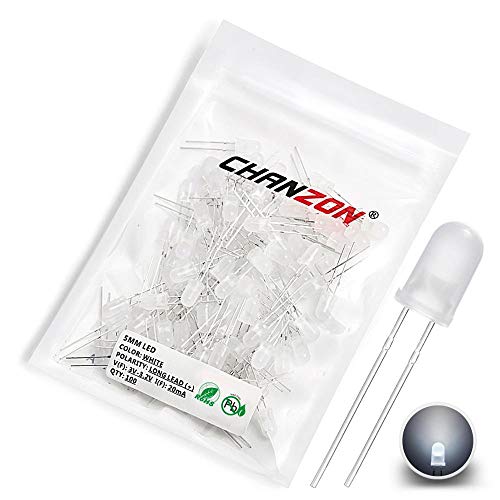 CHANZON 100 pcs 5mm White Diffused LED Diode Lights(DC 3V 20mA) - color: B) White-white (100pcs)