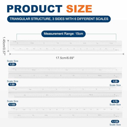 HARFINGTON Architectural Scale Ruler 7" Metric Aluminum Alloy Silver | Small Scale, Architect Triangular, Laser-Etched Blueprint, Drafting Ruler, for Architects Engineers - color: Silver, size: 7 Inch