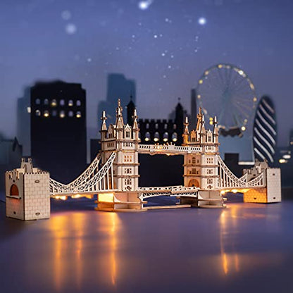 Rowood 3D Wooden Puzzles for Adults, DIY Five-Storied Pagoda Bundle London Tower Bridge,Gifts for Teens on Christmas