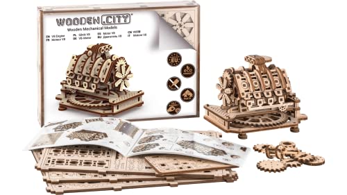 WOODEN.CITY V8 Engine 3D Wooden Puzzle Kit, 200 Pcs DIY Mechanical Model, Made in EU