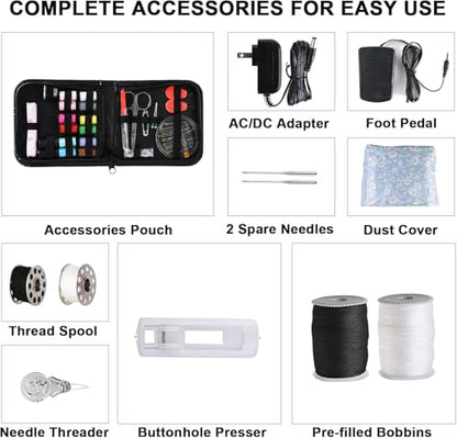 Sewing Machine for Beginners & Kids, Mini Portable Sewing Machines with 12 Built-in Stitch Patterns, 2-Speed Foot Pedal, Perfect for Teaching Daughter to Sew(with 27 Pieces Sewing Kit & Cover)