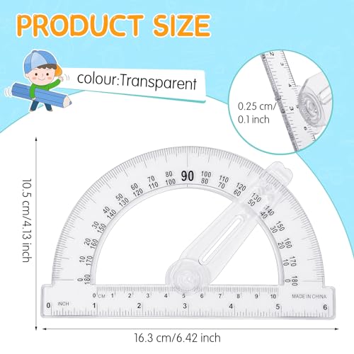 Zonon 6 Pcs Protractor with Swing Arm 6 Inch 180 Degree Math Protractors