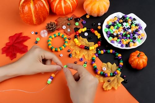 XIANNVXI 10Colours Halloween Pony Letter Beads Set Friendship Bracelet Making 640pcs Orange Purple Green White Letter Pony Beads Bulk - color: Halloween A
