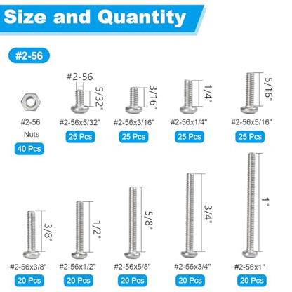 240pcs #2-56 Phillips Pan Head Machine Screws Nuts Washers Kit - size: #2-56