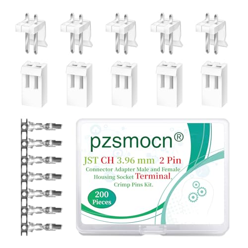 200 Pieces / 50 Sets JST CH 3.96mm 2 Pin 24-18 AWG Connector Kit - size: 2-Pin, style: JST-CH
