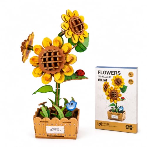 Evankin 3D Wooden Sunflower Puzzle Kit, DIY Bouquet Model - color: Sunflower