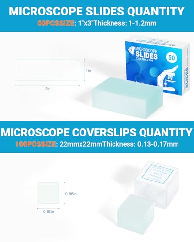 Microscope Slides and Covers Kit – 50 Blank Pre-Cleaned Glass Slides for Microscope, 100 Cover Slips, for Teachers, Students, Families, and Science Enthusiasts