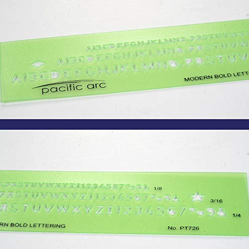 Pacific Arc Modern Bold Lettering Template Guide, with 1/8 to 1/4 Inch Letters - style: Modern Bold Lettering