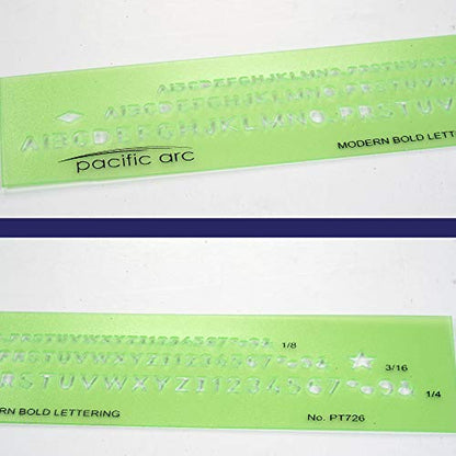 Pacific Arc Modern Bold Lettering Template Guide, with 1/8 to 1/4 Inch Letters - style: Modern Bold Lettering