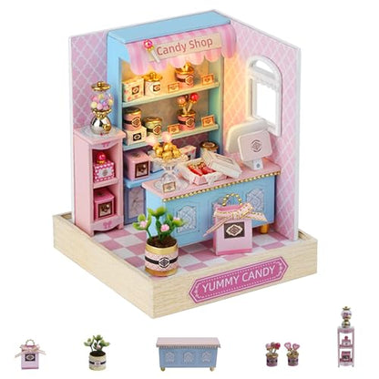 Flever Dollhouse Miniature DIY House Kit Creative Room with Furniture for Romantic Valentine's Gift (Yummy Candy) - color: Yummy Candy