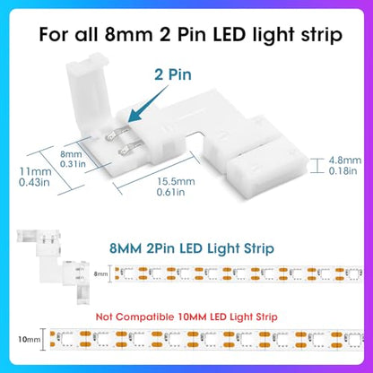 WENHSIN 10Packs 2-Pin L Shape RGB LED Light Strip Connectors 8mm Unwired Gapless Solderless Adapter Terminal Extension - size: 8MM-2PIN-L