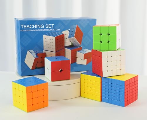 Speed Cube Set - Puzzle Cube, Magic Cube Bundle Collection Cube 2x2 3x3 4x4 5x5 6x6 7x7 Puzzle Cube Toy Gift Box for Children Adults, Pack of 6, Moyu MFJS WCA 2-7 Set (Stickerless) - style: 2x2 - 7x7 speed cube set