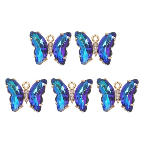 uxcell Crystal Gold Plated Butterfly Charm, Brass Zircon Charm Pendant - color: Bright Blue, size: 19x15mm