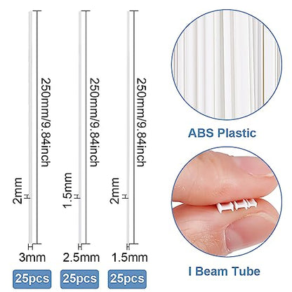 BENECREAT 75PCS ABS Plastic Bars (3 Sizes) - Model Building Tubes for DIY Sand Table, Handmade Crafts, Architectural Modeling - color: I Beam Tubes