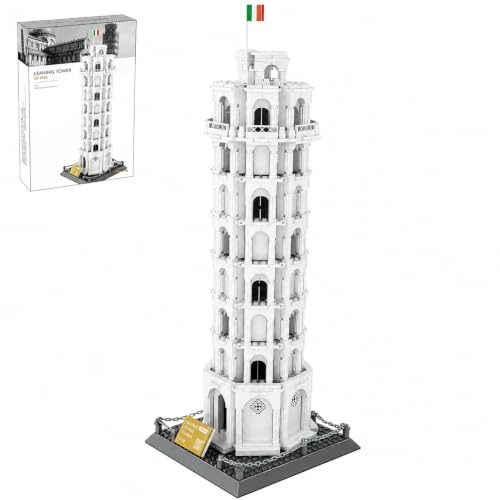 Leaning Tower of Pisa Architecture Building Set 1334 Pcs Famous Italy Landmark Model Kit for Adults 19.3" Tall Historical Skyscraper Construction Project Home Office Desk Decor Display Gift - color: White