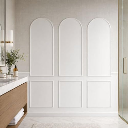 3 Set Arch Peel and Stick Wall Molding Kit, Premade Wainscoting Panels - color: white 64''x24''