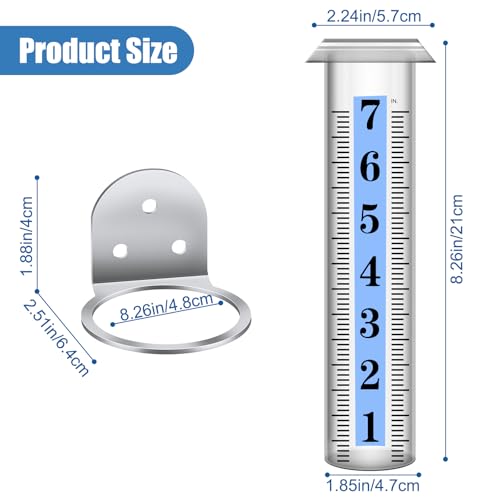 Accurate Rain Gauge Outdoor,7" Rain Gauges Outdoors Best Rated with Stainless Steel Rack Holder, Thickened Plastic Large Precise rain Measure Guage for Yard Fence Garden Lawn - color: Large Font Rain Gauge 2
