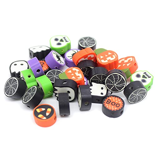 100 Pcs Halloween Polymer Clay Beads Heishi Spacer Beads Supplies for DIY Bracelet Earring Necklace Jewelry Making - color: Halloween