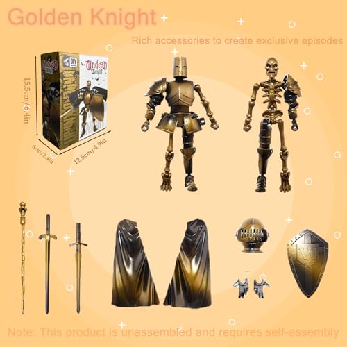 T13 Skeleton Knight Action Figure,DIY Posable Model Collectible Kit(Gold) - color: Gold